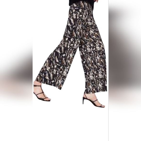 Zara Stylish Women's Wide Leg Camo Patterned Palazzo Pants Small High Waisted - Picture 3 of 3